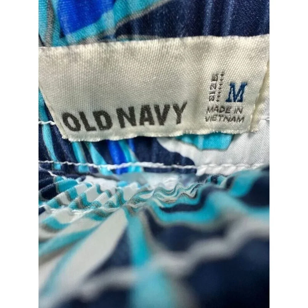 Old Navy Shorts Womens Medium‎ Blue White Drawstrings Floral Tropical Ladies.